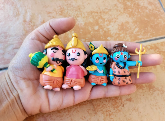 Baby Krishna, Shiv, Bhim, Arjun figures figurines, Indian gods