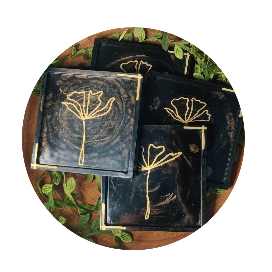 Black and Golden Flower coasters