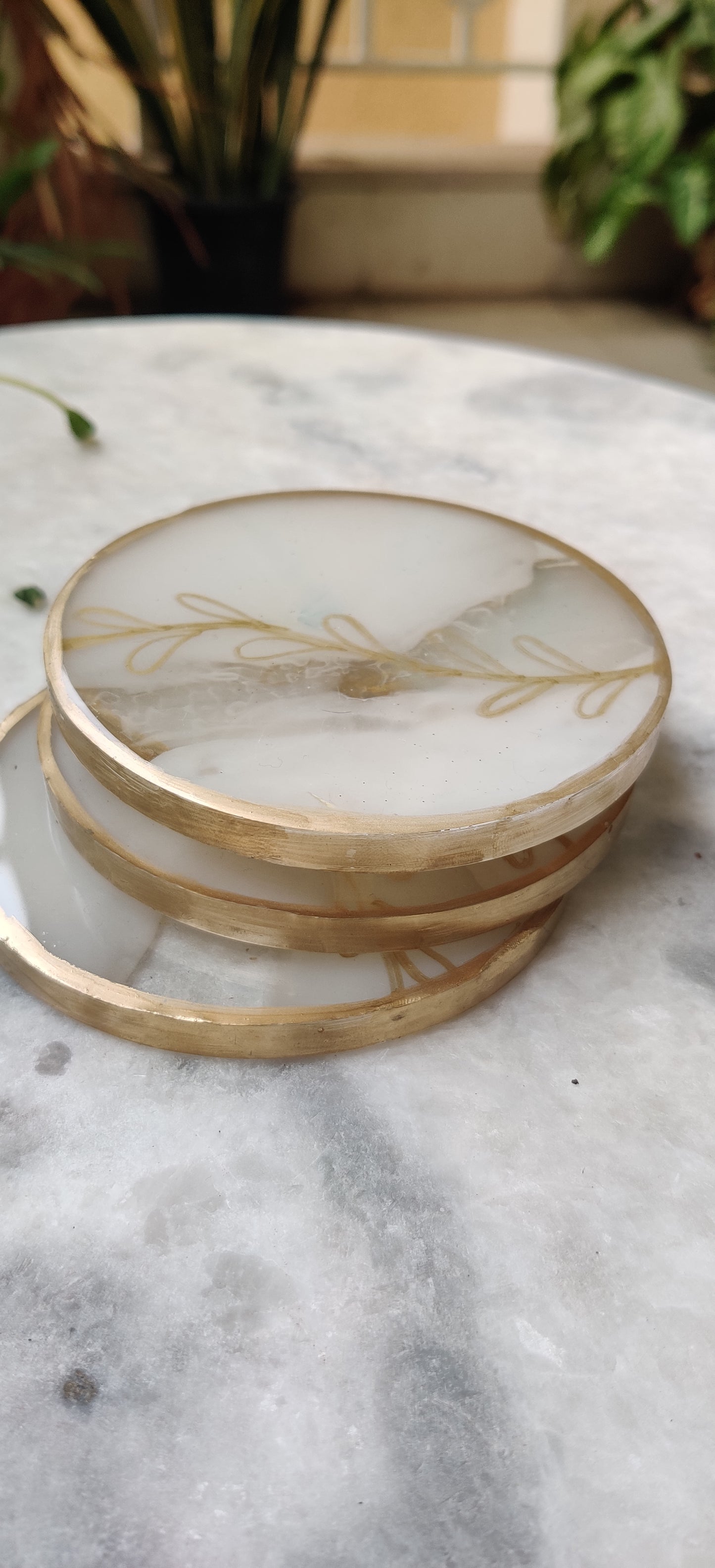 White and Gold Leaf Luxe coasters