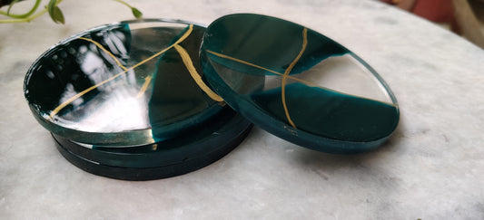 Teal and Transparent coasters