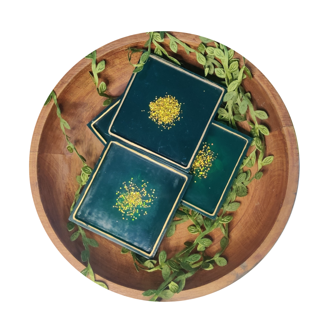 Teal Blue with Golden Sparkle luxe coasters