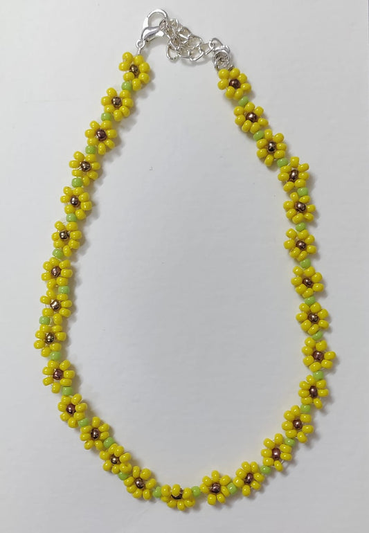 Sunflower choker, bead choker, necklace, adjustable